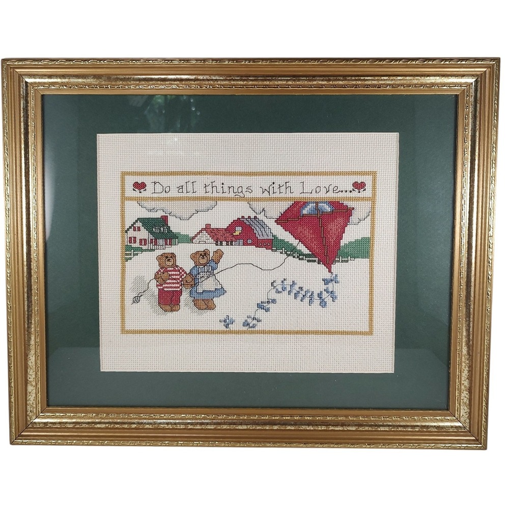Vintage Country Counted Cross Stitch Framed and Matted Do All Things With Love